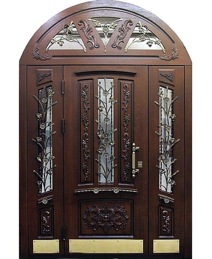 Арочная парадная дверь с ковкой MV-1